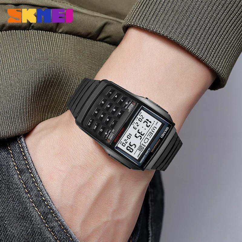 SKMEI 2255 Dual Time Sports Calculator Watch for Men Digital Mens Wristwatches Countdown Casual Phone Book Montre Homme 1278