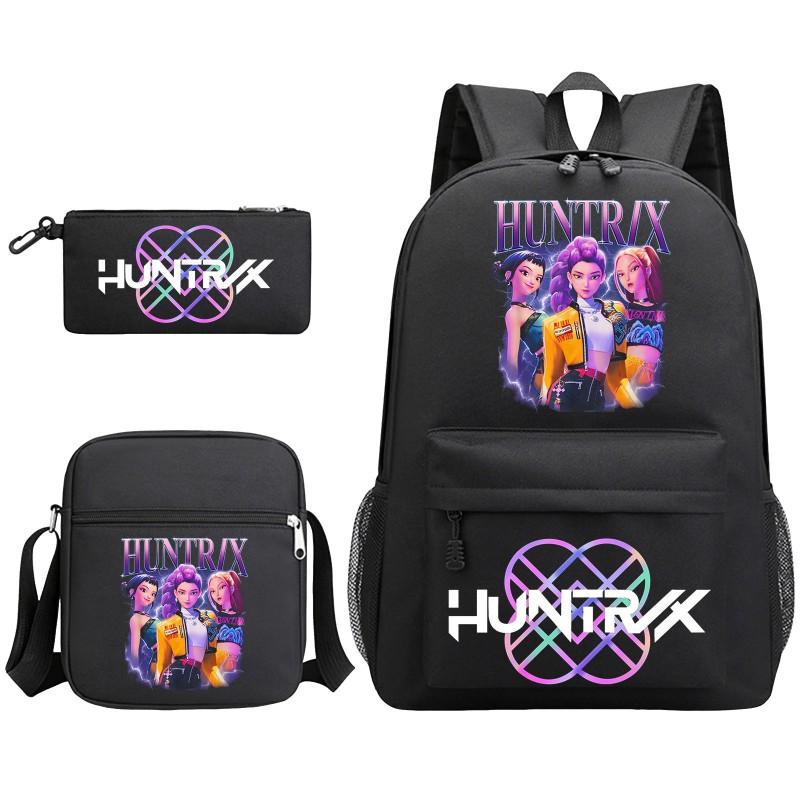 Cartoon Print School Backpack Set Teens Shoulder Bag Pencil Case Bookbag Oxford Fabric Ergonomic Straps