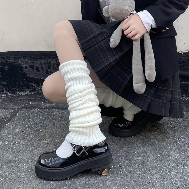 Womens Knee-High Knit Leg Warmers Cotton Blend Over-the-Knee Socks Lolita JK Streetwear Winter