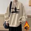 Men's American Retro Fleece-Lined Round Neck Sweatshirt, Heavyweight Cotton Casual Loose Top for Autumn/Winter.