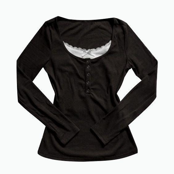 Niche Autumn Lace Slim Fit Round Neck Long Sleeve Sweater - Sweet Style