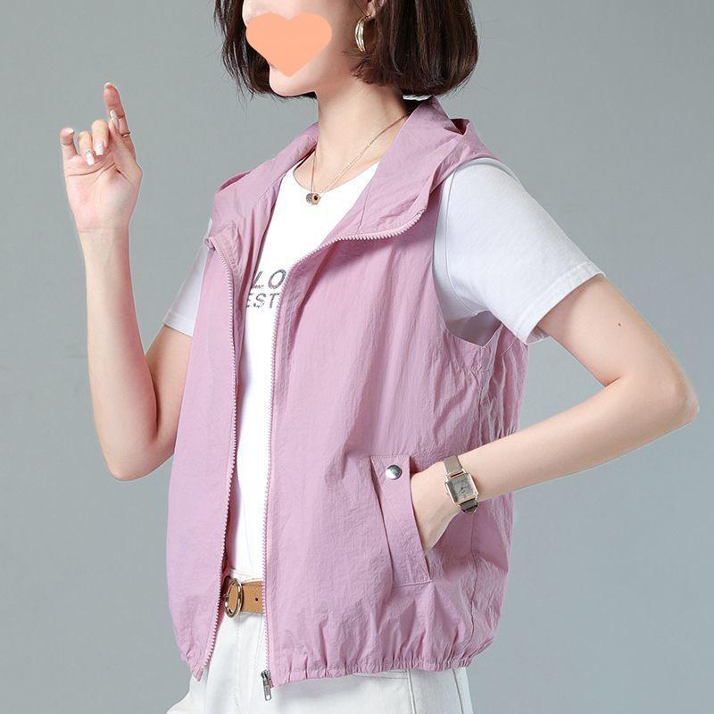 

Женский свободный легкий легкий жилет без рукавов со стоячим воротником больших размеров, ветрозащитный жилет с капюшоном 2XL