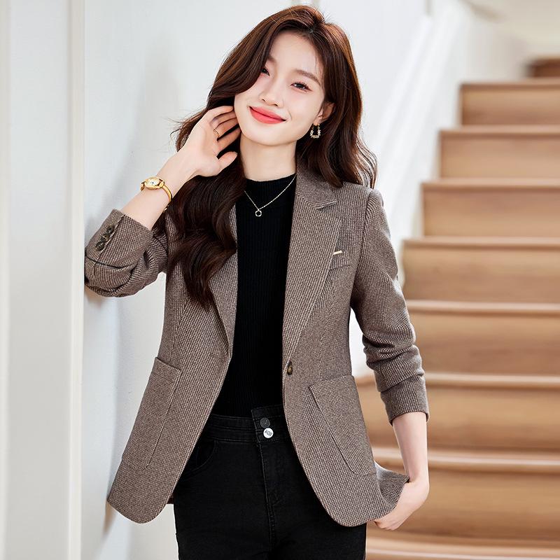 Autumn/Winter Houndstooth Blazer: Slimming, Versatile, High-End Casual Suit Top