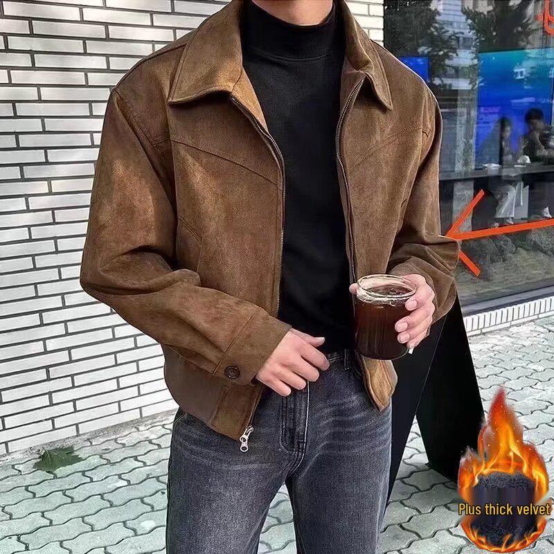 Men's Retro Suede Jacket - American Street Style Hip Hop Zipper Coat for Teens