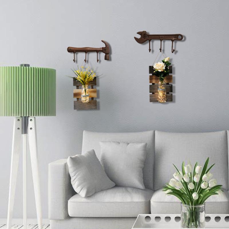 Retro Cast Iron Wall Mounted Hooks Hammer Wrench Style Keys Hat Holder Vintage Industrial Decoration for Home Bar Restaurant