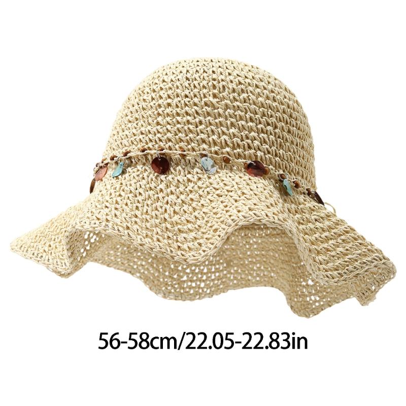 Elegant Hand Crocheted Paper Straw Sun Hat Women Breathable Wide Border Beach Hat Summer Outdoor Travel Accessory