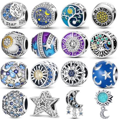 Hot Sale S925 Sterling Silver Star Moon Sun Starry Sky Series Charms Beads Fit Original Bracelets SS925 DIY Jewelry Gifts