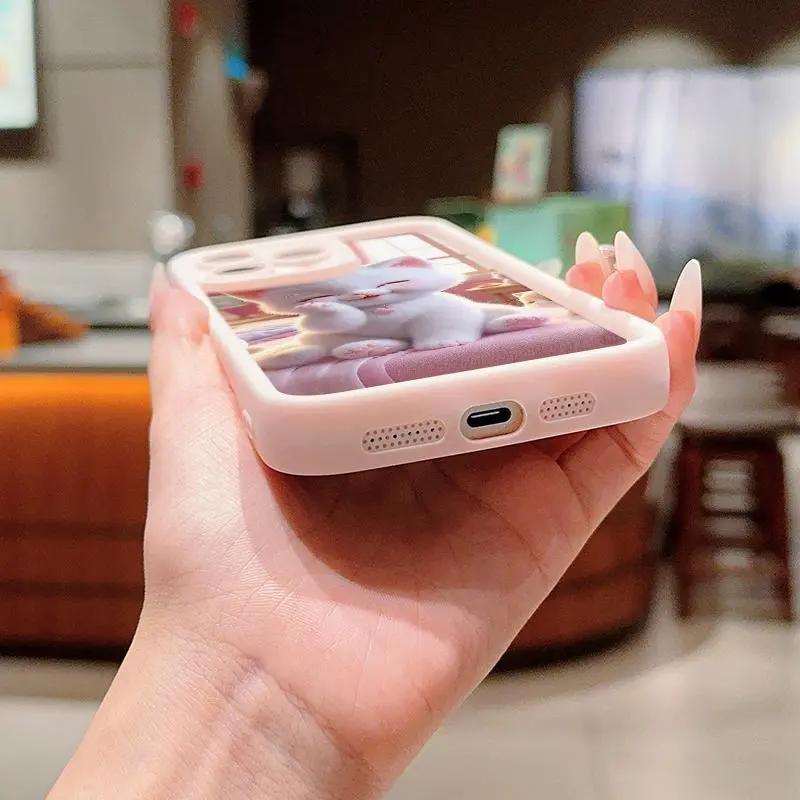Cute pink cat pattern phone case suitable for iPhone 17 16 15 14 13 12 11 Pro/Max/Plus anti drop and shockproof back cover