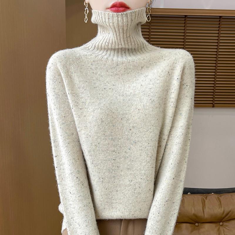 New Autumn/Winter Color Dot Knit Wool Sweater: Women's High-Collar Fashion Pullover