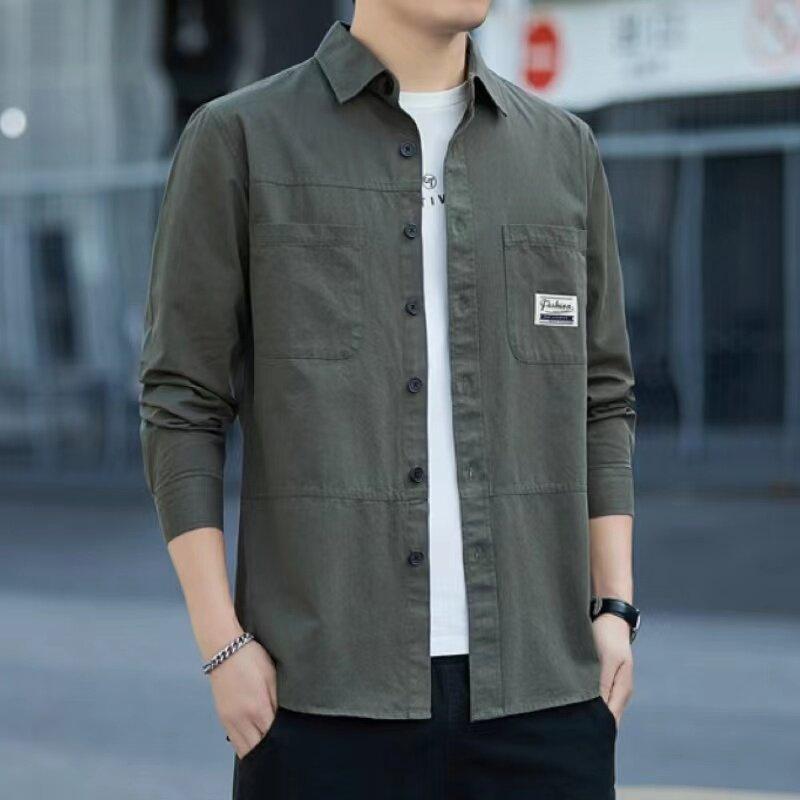 Spring and Autumn Cotton Men's Long Sleeve Shirt Casual Loose Edition Non-ironing Business Shirt Men's Jacket