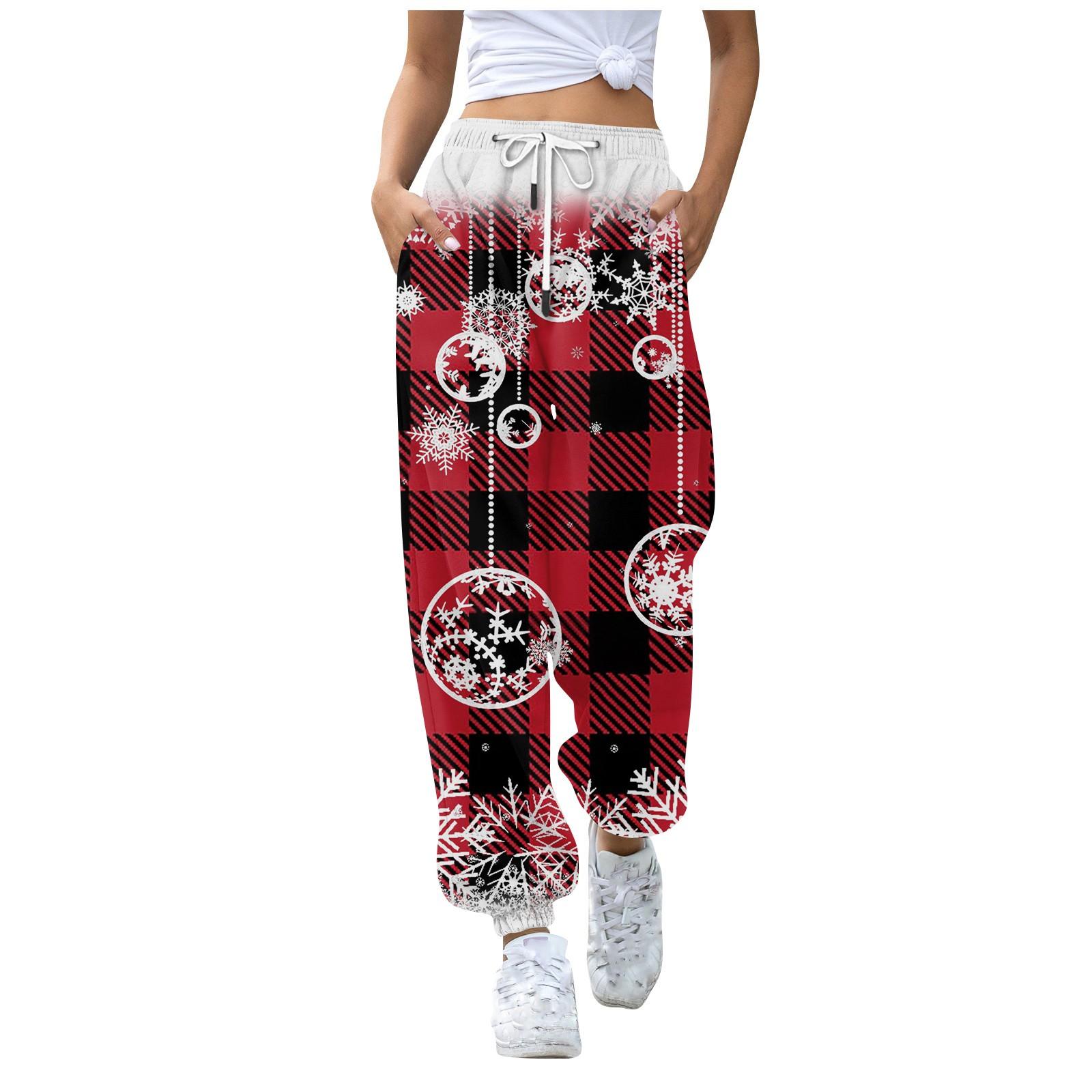 

Жіночі повсякденні модні різдвяні принтові повсякденні штани з гумкою на талії S червоний