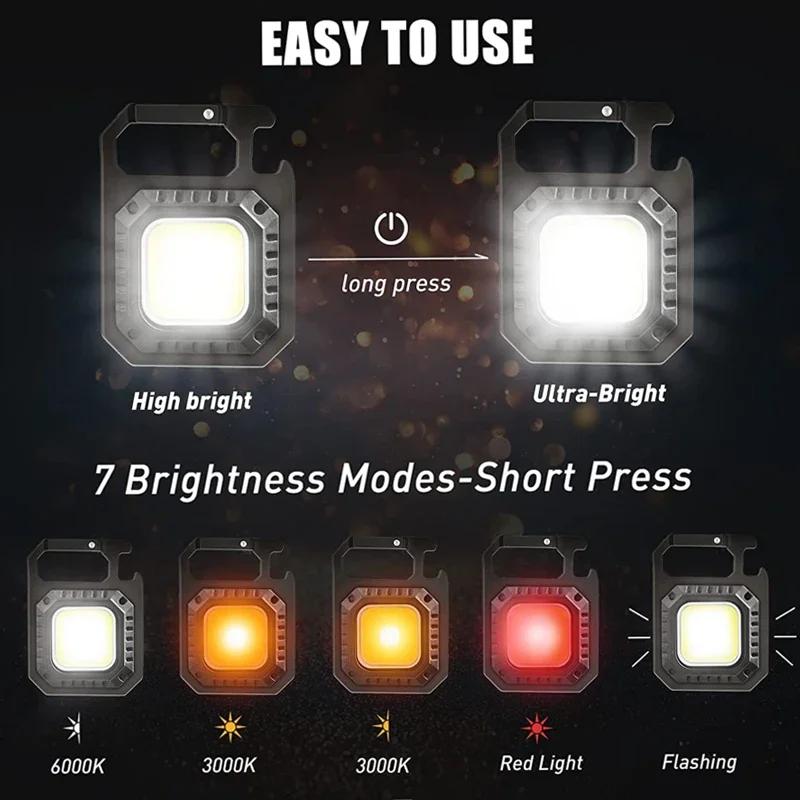 Mini LED Working Light Multifunctional COB Keychain Light Rechargeable Portable Flashlight Outdoor Camping Torch