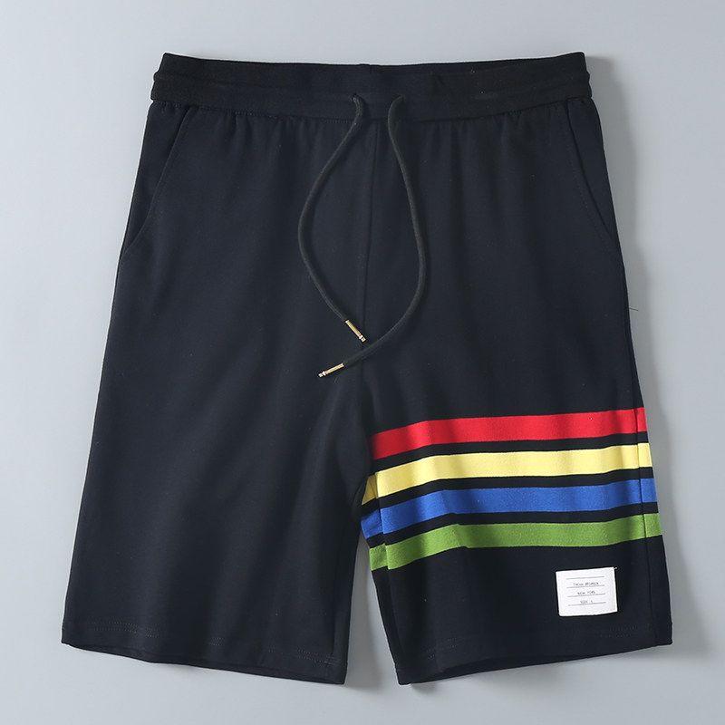 TB Summer Classic Rainbow Stripes Full Cotton Casual Knitting Shorts Men and Women Couple Athleisure Half Length Middle Pants