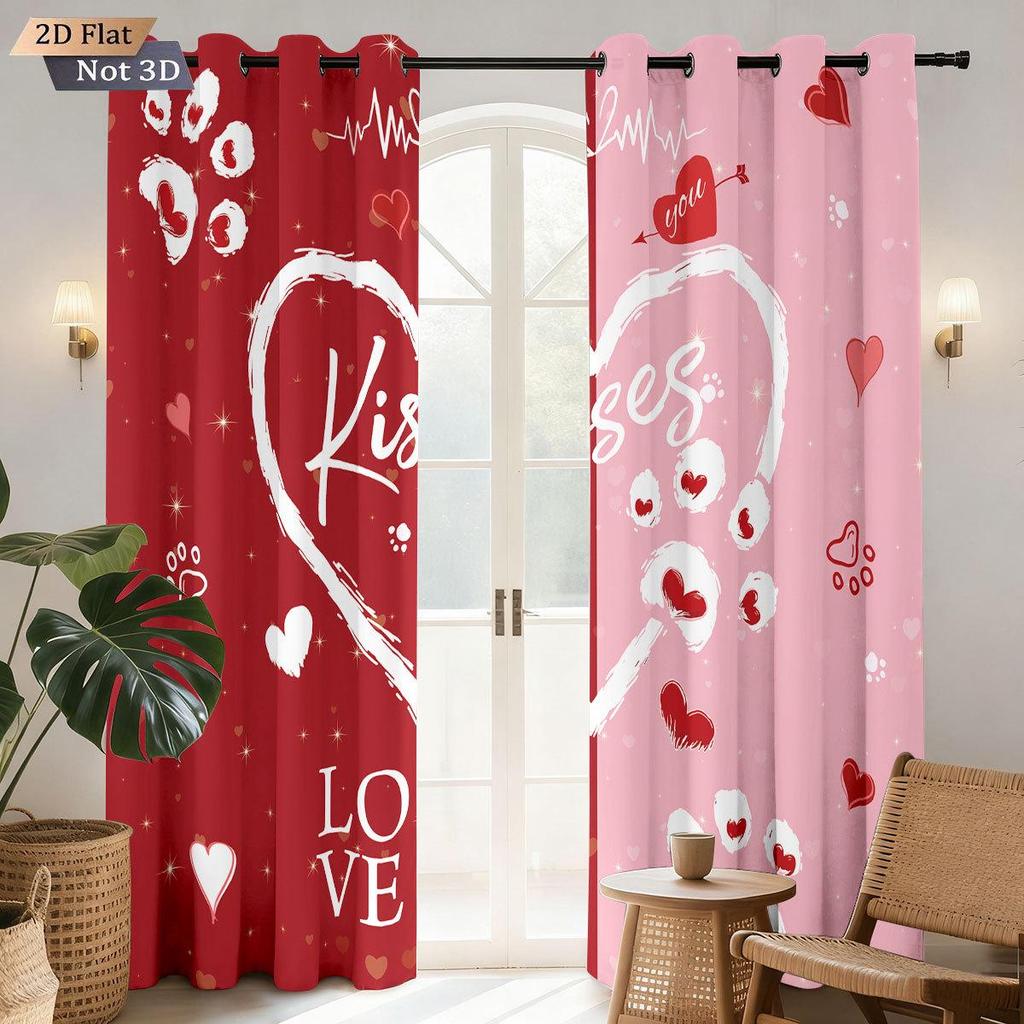 Valentine's Heart Digital Print Blackout Curtains, Customizable Polyester with High-Precision Sun Protection.