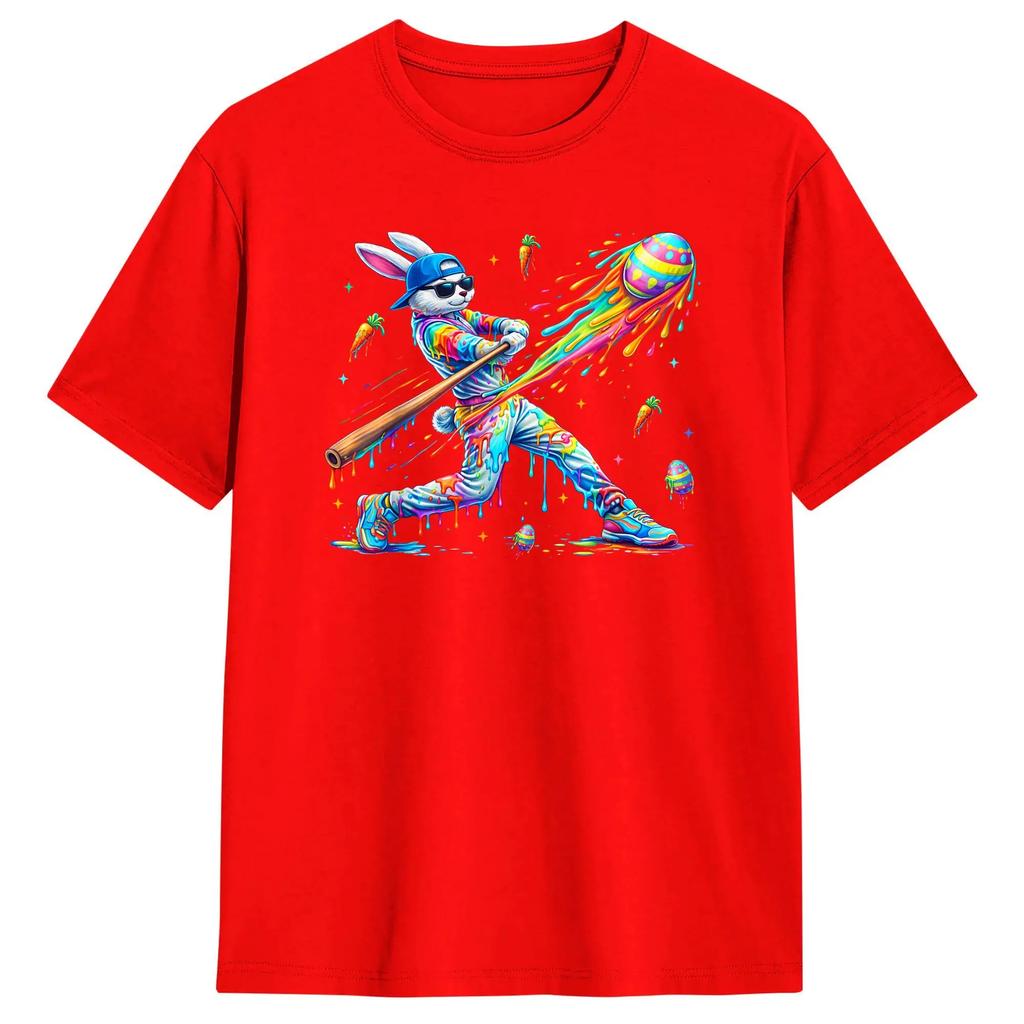Funny Dripping Drip Rabbit Bunny Baseball Easter T-Shirts Men Leisure Cotton Tees Crew Neck Short Sleeve T Shirts Birthday Gift