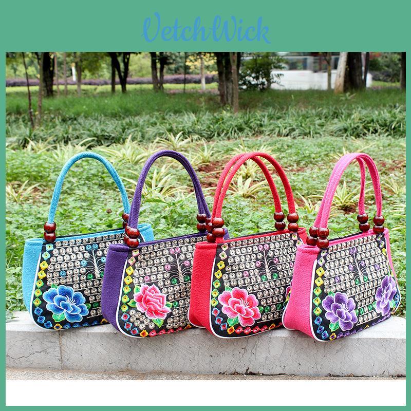 Elegant Fashion Yunnan National Style Embroidery Handbag For Women With Soft Handle