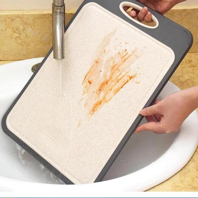 Double Sided Stainless Steel Cutting Board Wheat Grass Cutting Board for Meat Vegetables and Fruits Easy To Handle Kitchen Tools