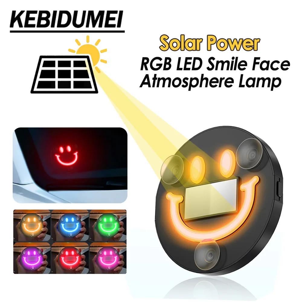 Car Solar & USB Powered Smile Face Light Window RGB Atmosphere Light Led Flash Decorate Light with Sucker For Windshield