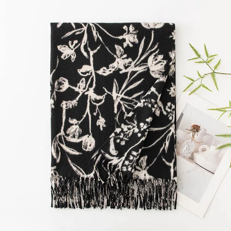 

WTEMPO Retro Autumn Winter Printed Thick Warm Tassel Scarves Christmas Casual Versatile Cold-prood Windproof Outdoor Shopping/Commuting Scarf Shawls 1pc чорний