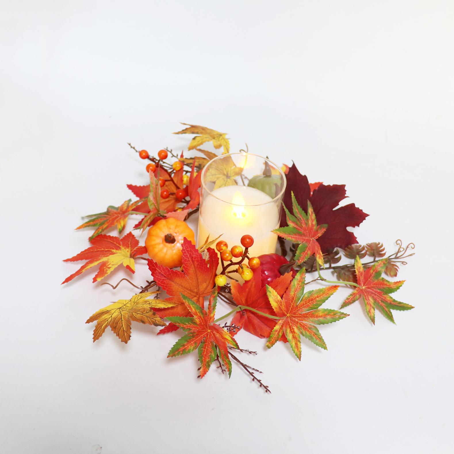 Maples Leaves Candle Wreath Fall Wreath for Window Farmhouse Thanksgiving Day