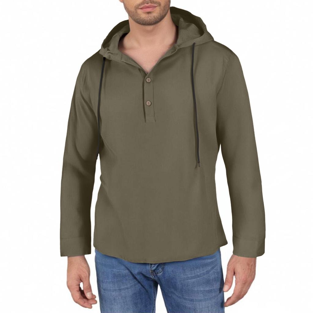 Men's Long Sleeve Tops Fashion V Neck Button Up Hoodie 2025 Casual Fit Hooded Pullover Tops Spring Fall Clothes