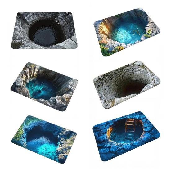 3D Visual Deception Doormat Optical Illusion Non-Slip Floor Mat Absorbent Endless Abyss Machine Washable Rug for Bathroom Bedroom Camping Yoga