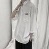 Hong Kong Style Men's Loose Solid Color Long Sleeve Casual Shirt, Plus Size, White, Spring/Autumn