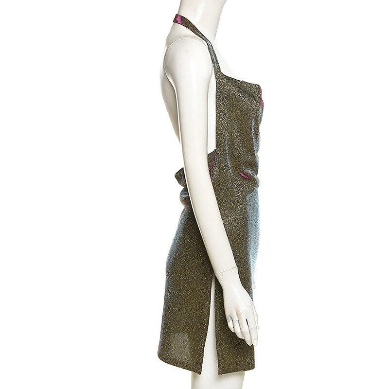 2023 Side Split Backless Dress StreetwearWomen's Sexy Mini Bodycon Dress Cowl Neck Sequins Glitter Halter Dress Summer