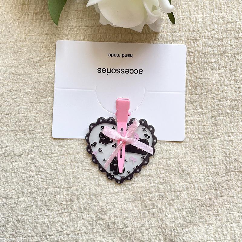 Cute Girl Wavy Edge Heart-shaped Bow Hair Clip Forehead Bangs Side Hair Clip Hair Accessory
