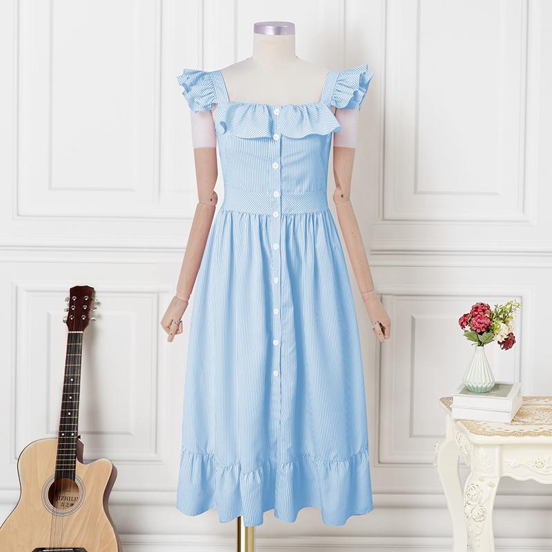 

ZANZEA Женское Летнее Платье с Квадратным Вырезом и Буфами на Рукавах Повседневное Полосатое Длинное Платье В Бохо 5XL синий