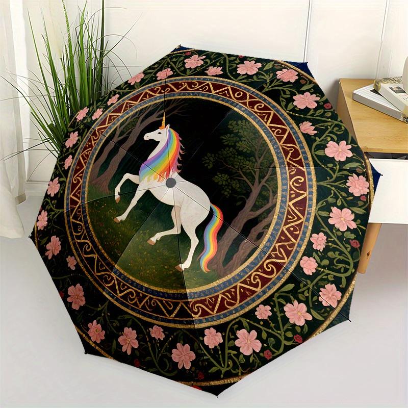 

1pc Unicorn Forest Fantasy Umbrella with Plastic Handle,Suitable for All Seasons Home Travel Outdoor UmbrellaB1699