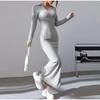 Women's Knit Dress Fall Casual Long Sleeve Lapel Collar Solid Color Bodycon Long Dresses Maxi for Female Going Out Streetwear