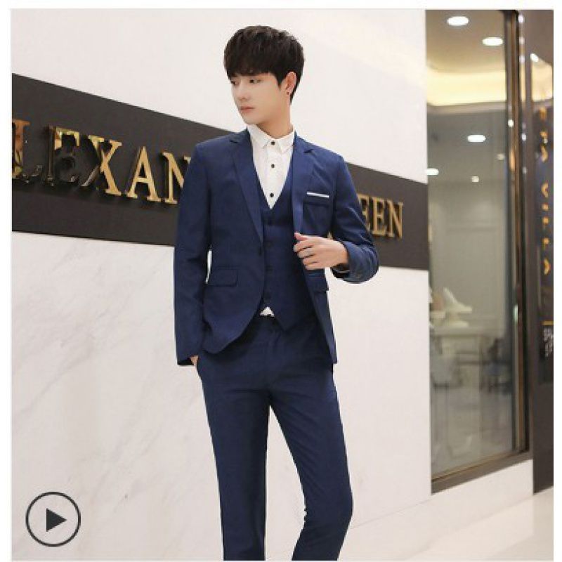Traje de Dos Piezas de Moda para Hombre Negocios Estilo Coreano Traje Ajustado