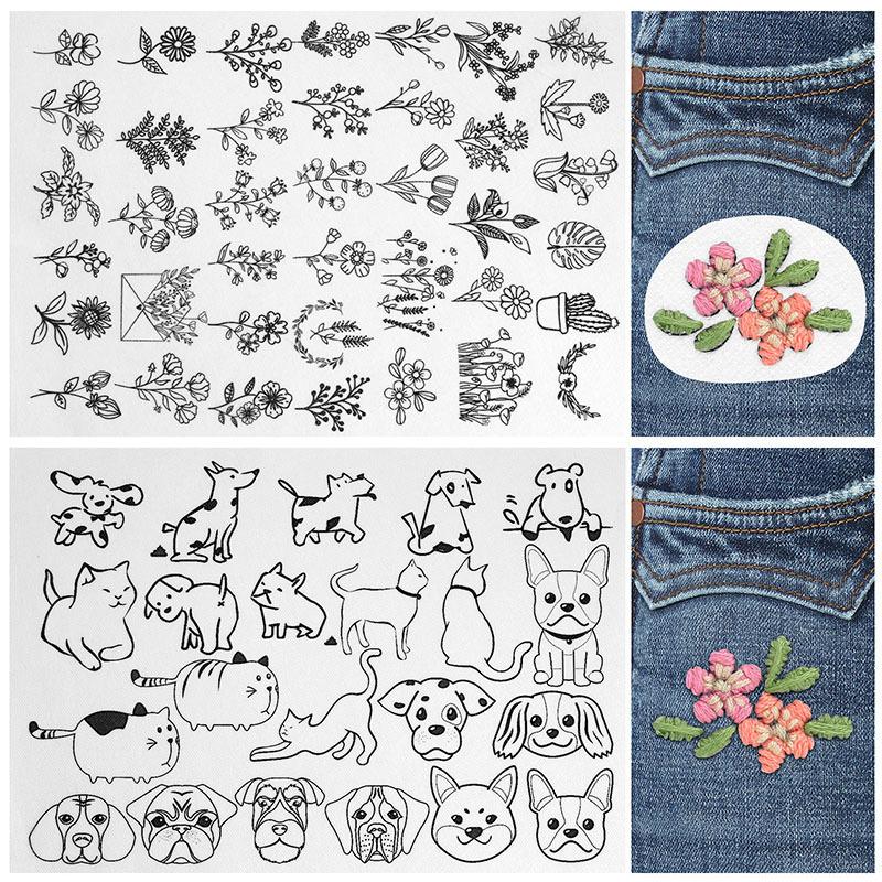DIY Water Soluble Embroidery PatternWash Away with Pre-Printed Pattern Designs Stencils Transfers for Hand Sewing Lover Beginner