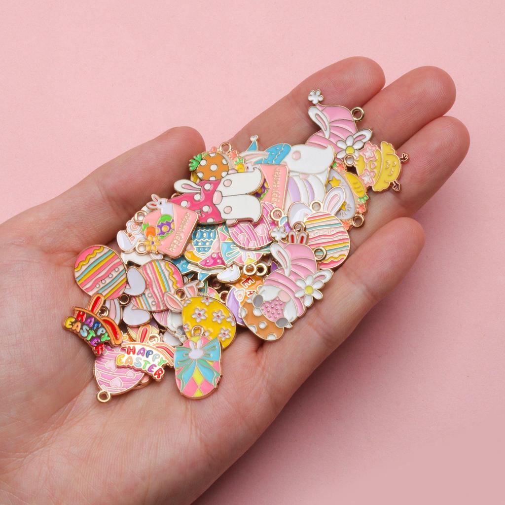 Easter Drip Oil Cartoon Egg & Rabbit Alloy Pendant Charm for DIY Necklace Accessories