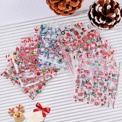 30 Stück Weihnachten Geprägt Glitzer 5D Nagelaufkleber 6*5cm Elch Schneeflocke Bär Schneemann Xmas Aufkleber Winter Maniküre Glitzer Aufkleber