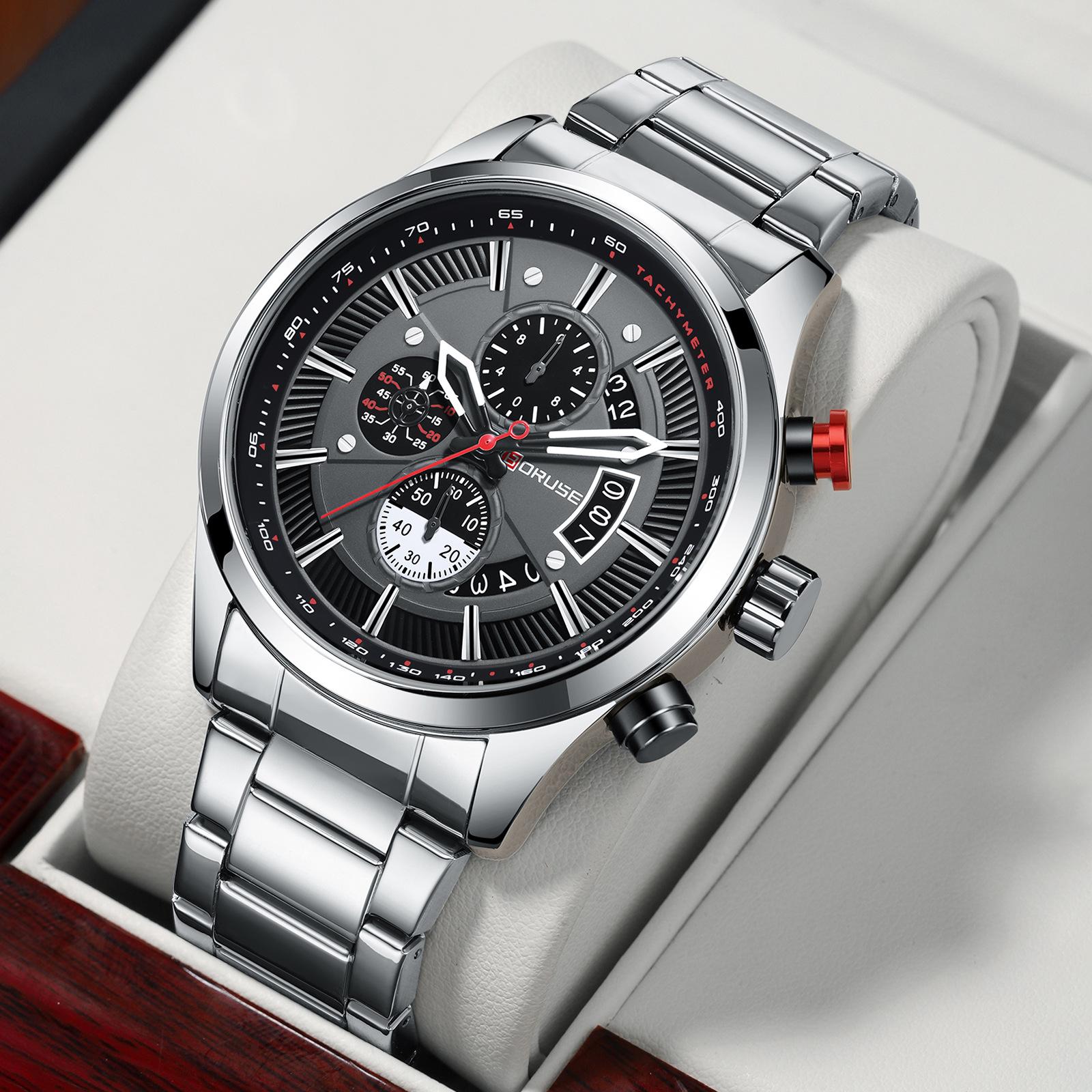 

Boruse Fashion Luminous Men S Steel Belt Watch Fashion Waterproof Calendar Quartz Watch