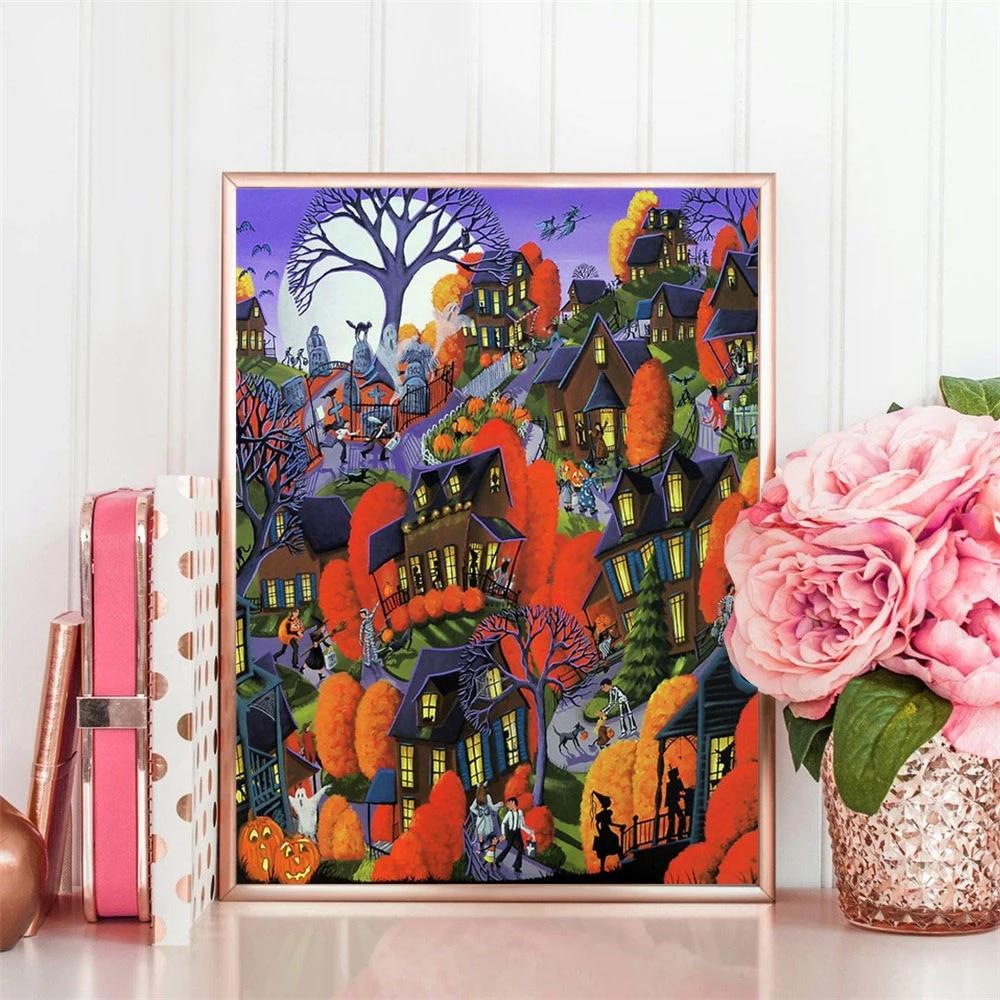 5D DIY Diamond Painting House Diamond Embroidery Landscape Mosaic Halloween Decorations For Home Craft Kit