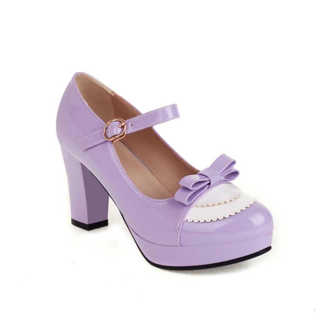 High Heels Damen Runde Spitze Schnallenriemen Einzelne Schuhe Frühling Mary Jane Schuhe Plateau-Sohlen Kleine Personen Erhöhen Höhe