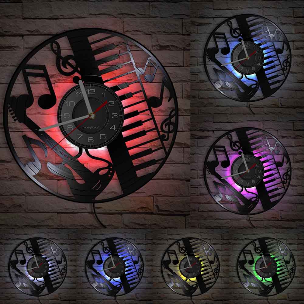 Music Notes Wall Art Treble Clef Vinyl Record Wall Clock Hanging Sheet Music Art Vintage Watch Rock N Roll Music Lover Gift