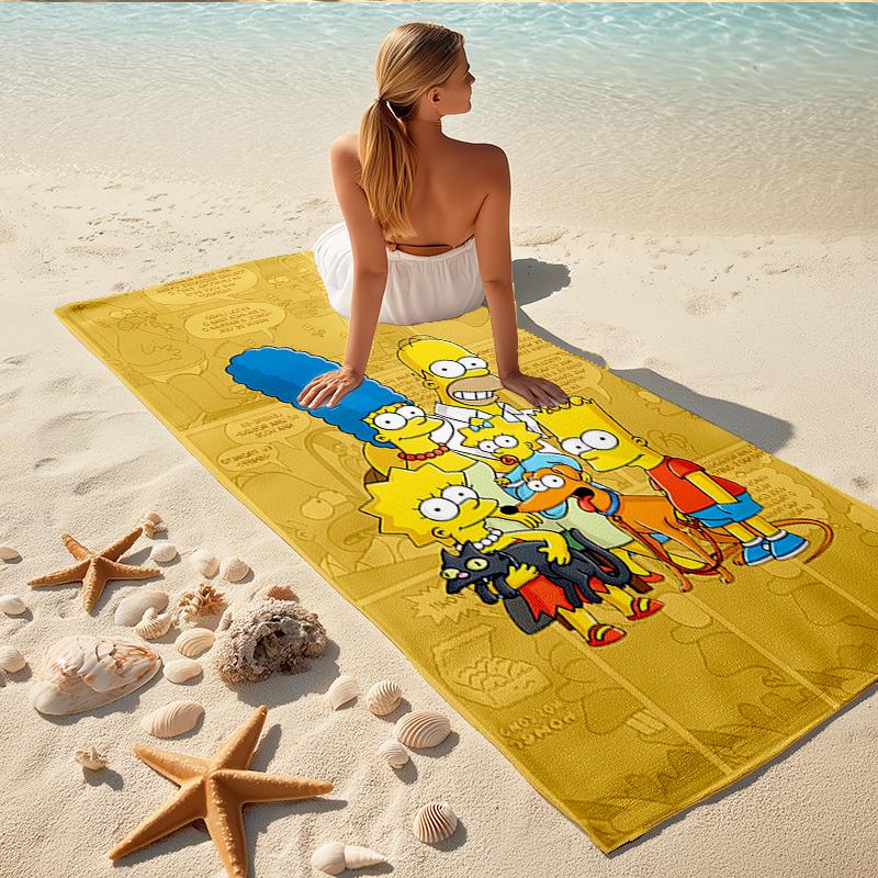 1Pc Simpsons Family Adventure Beach Towel, Quick Dry, Multi-Use for Beach Pool Gym Yoga Home Travel, Christmas, Halloween, Xmas Gift S853