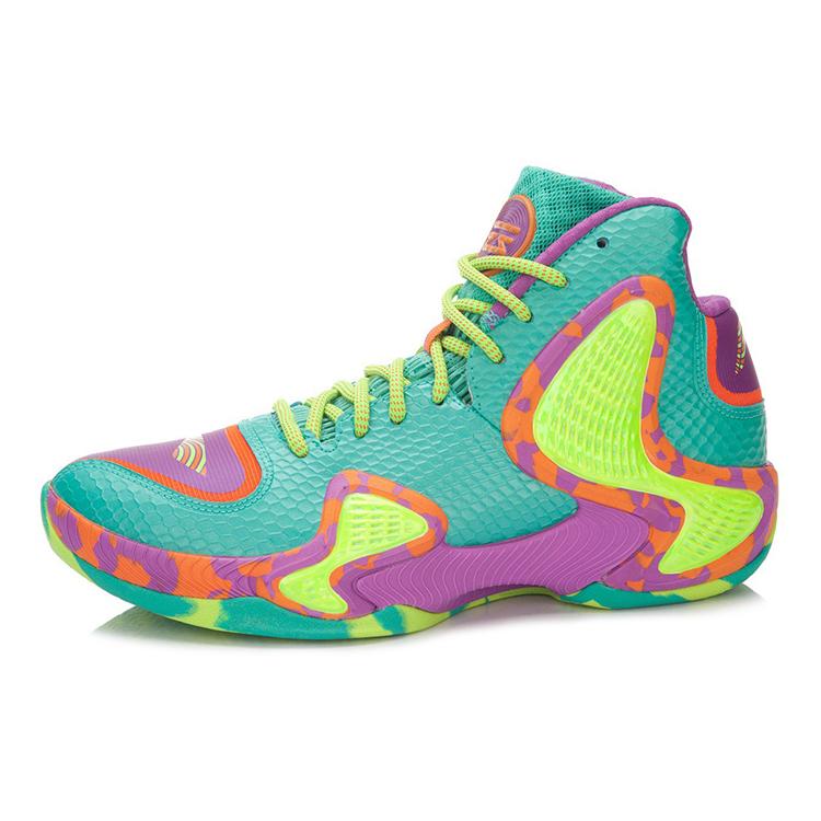 Li Ning Shadow 1 Cloud Cushioning Slip Resistant Coverage Support Mid Top Basketball Shoes Men's Green Yellow Purple ABAL001-1