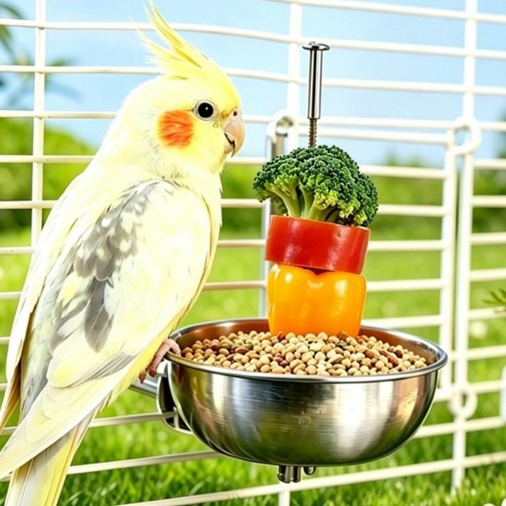 Edelstahl Papageienfutterspender Spritzwassergeschützt Hängender Vogelfutterhalter Leicht zu reinigen Großes Fassungsvermögen Gemüsespieß Wellensittiche