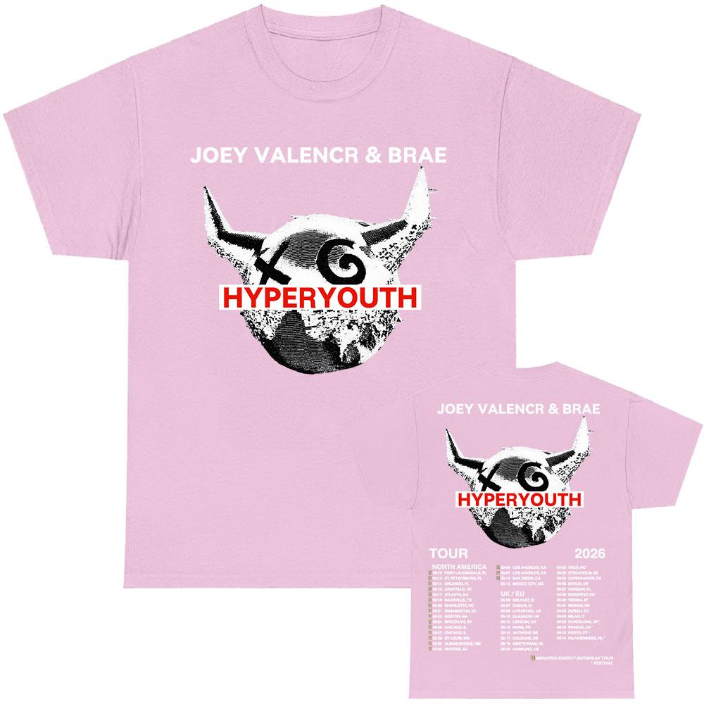 

Hyperyouth JVB Tour 2026 T-shirt Rock Band JOEY VALENCE & BRAE Design Print Tshirts 100%Cotton O-neck Fashion Male Tees Unisex Shirt S
