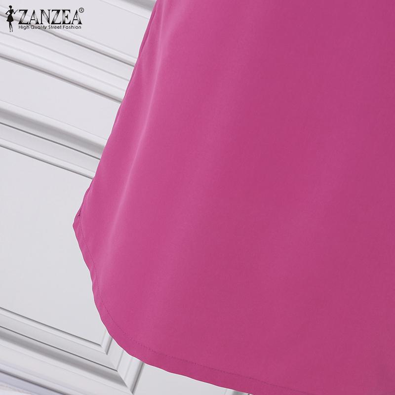 ZANZEA Damen Sommerkleid Lässig Rundhals Puffkurzarm