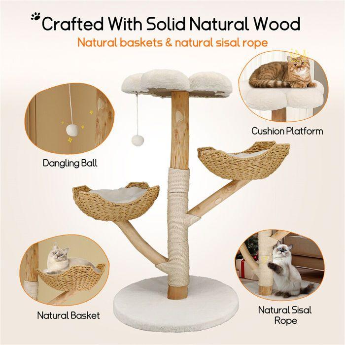BingoPaw 111 cm Three-Level Cat Activity Tree with Sisal Scratcher and Removable Sleeping Mat