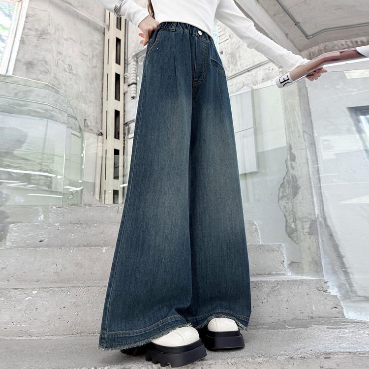 Girls' Wide Leg Jeans - Autumn/Winter 2026, Loose Fit for Junior High Students, Straight Leg