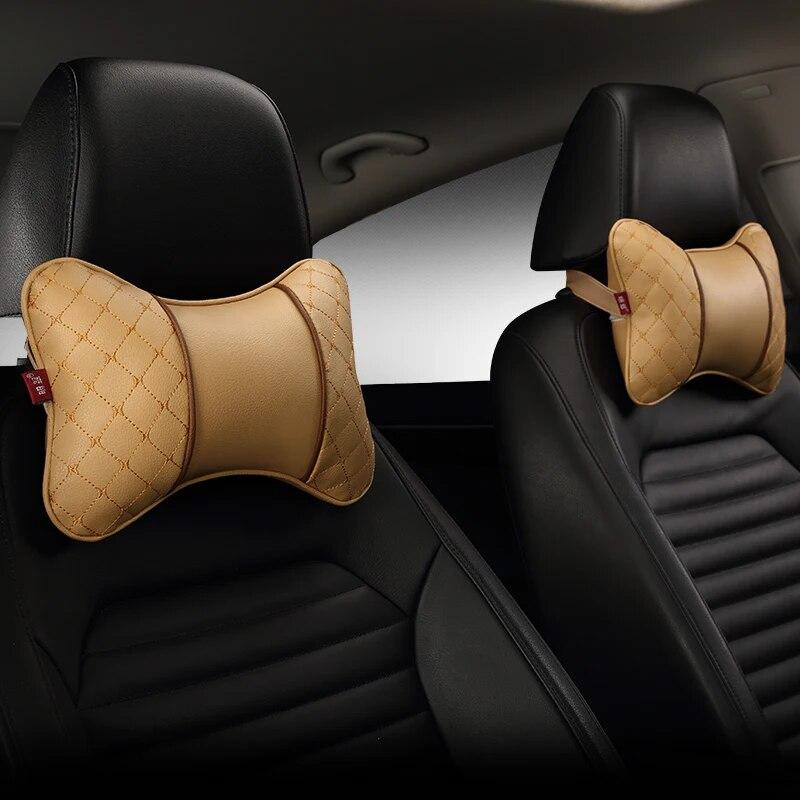 DERMAY 2PCS Classic Car Neck Headrest Car Pillow Double Sides PU Leather 5 Colors High Quality Car Accessories