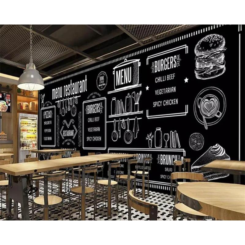 Ručně malovaná křídová tabule Jídlo 3D tapeta Bar Kavárna Pozadí Nástěnná malba