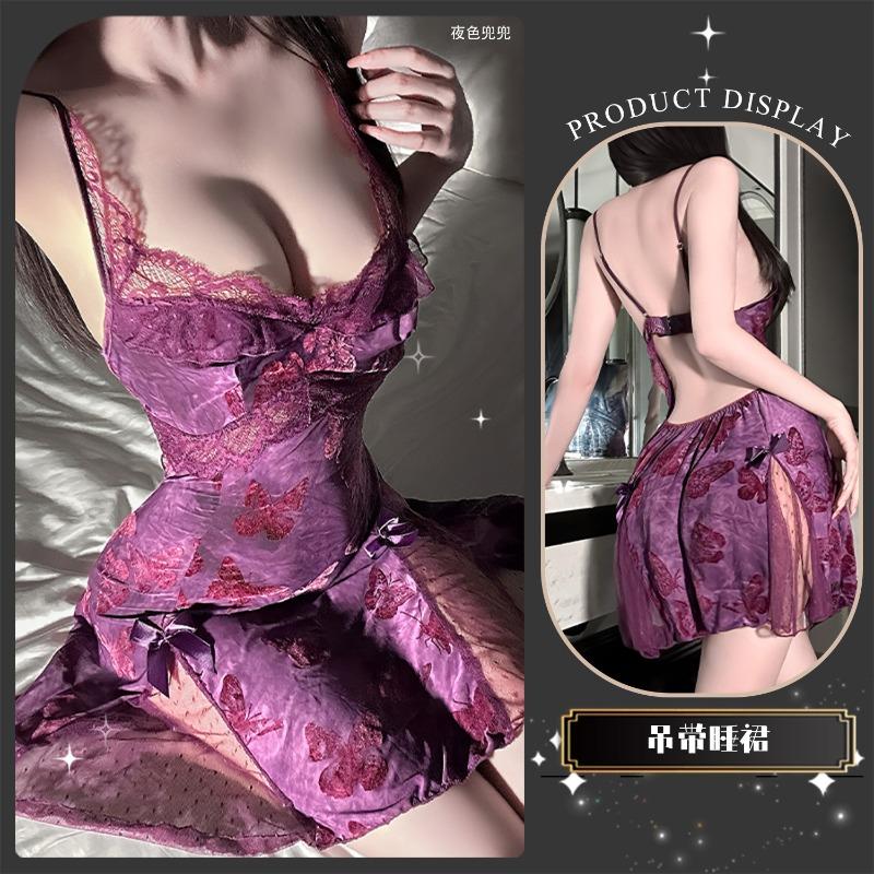 Burning skirt hot-selling sexy pajamas women's lace pajamas suspender short skirt bow mesh micro-transparent chest pad